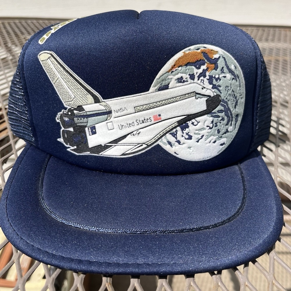 Vintage 80s NASA Kennedy Space Center Space Shuttle Snapback Trucker Cap Hat